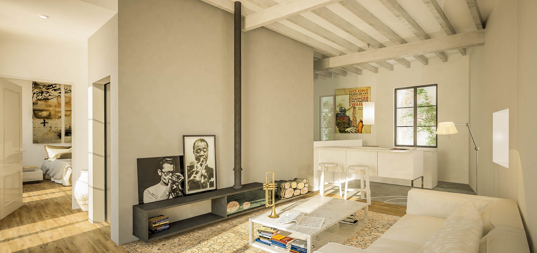 Cocina y salón junto a la chimenea, Plaça de Cort
